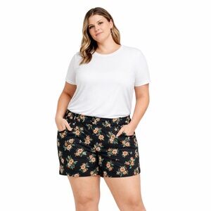 TORRID Floral Shorts Sz 26 Black with Pink Flowers Stretchy Cotton Spandex